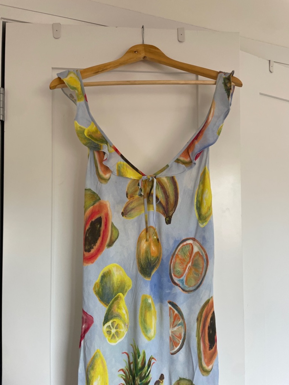 Wilfred Light Blue Fruit-Print Maxi Dress with Red Floral Accent - Picture 3 of 5